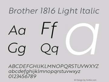 Brother 1816 Light Italic Version 1.000 Font Sample