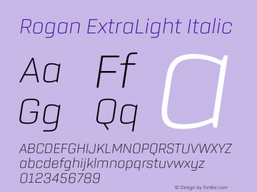 Rogan ExtraLight Italic Version 1.000 Font Sample