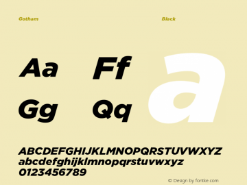 Gotham Black Italic Version 3.301 Font Sample