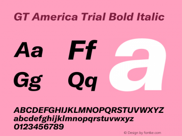 GT America Trial Bold Italic Version 4.001;PS 4.1;hotconv 1.0.72;makeotf.lib2.5.5900 DEVELOPMENT图片样张