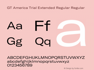 GT America Trial Extended Regular Regular Version 5.001;PS 5.1;hotconv 1.0.72;makeotf.lib2.5.5900 DEVELOPMENT Font Sample