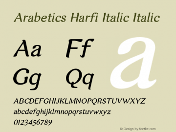 Arabetics Harfi Italic Italic Version 1.000 Font Sample
