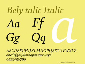 Bely talic Italic Version 1.00 Font Sample