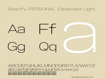 Specify PERSONAL Expanded Light Version 1.000 Font Sample
