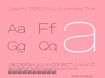 Specify PERSONAL Expanded Thin Version 1.000 Font Sample