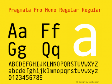 Pragmata Pro Mono Regular Regular Version 0.823; ttfautohint (v0.95) -d;com.myfonts.easy.fsd.pragmata-pro.mono.wfkit2.version.4D9H图片样张