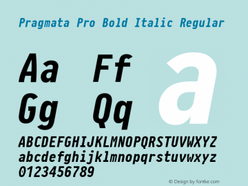 Pragmata Pro Bold Italic Regular Version 0.823;com.myfonts.easy.fsd.pragmata-pro.bold-italic.wfkit2.version.4D9M图片样张