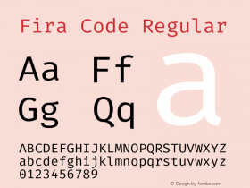 Fira Code Regular Version 1.203;PS 001.203;hotconv 1.0.88;makeotf.lib2.5.64775 Font Sample