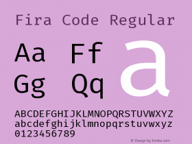 Fira Code Regular Version 1.203;PS 001.203;hotconv 1.0.88;makeotf.lib2.5.64775 Font Sample