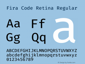 Fira Code Retina Regular Version 1.203;PS 001.203;hotconv 1.0.88;makeotf.lib2.5.64775图片样张