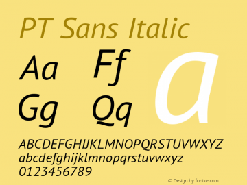 PT Sans Italic Version 2.005 Font Sample
