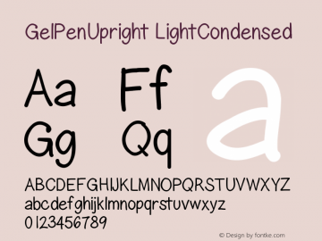 GelPenUpright LightCondensed Version 001.000 Font Sample