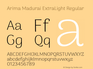 Arima Madurai ExtraLight Regular Version 1.019;PS 001.019;hotconv 1.0.88;makeotf.lib2.5.64775 Font Sample