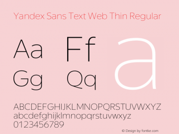 Yandex Sans Text Web Thin Regular Version 1.1 2015 Font Sample