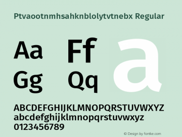 Ptvaootnmhsahknblolytvtnebx Regular Version 2.001 Font Sample