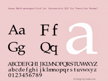 Asana Math monospacified for Inconsolata LGC for Powerline Normal Version 000.907 Font Sample