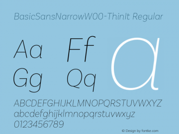 BasicSansNarrowW00-ThinIt Regular Version 2.00 Font Sample