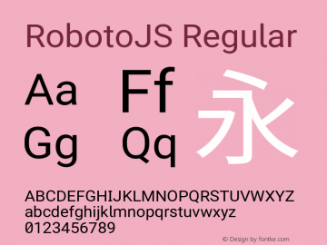 RobotoJS Regular Version 2.02; 2016-09-27 Font Sample