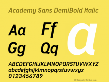 Academy Sans DemiBold Italic Version 1.002 Font Sample