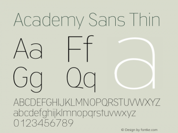 Academy Sans Thin Version 1.002 Font Sample