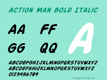 Action Man Bold Italic ver 1.0; 2000. Freeware for non-commercial use. Font Sample