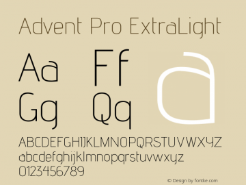 Advent Pro ExtraLight Version 2.003 Font Sample