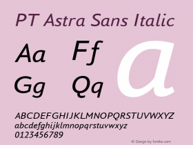 PT Astra Sans Italic Version 1.001; ttfautohint (v1.4.1) Font Sample