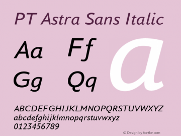 PT Astra Sans Italic Version 1.001; ttfautohint (v1.4.1) Font Sample