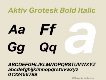 Aktiv Grotesk Bold Italic Version 2.003 Font Sample