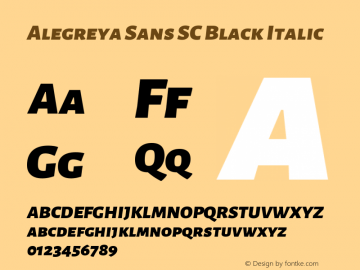 Alegreya Sans SC Black Italic Version 1.000;PS 001.000;hotconv 1.0.70;makeotf.lib2.5.58329 DEVELOPMENT图片样张