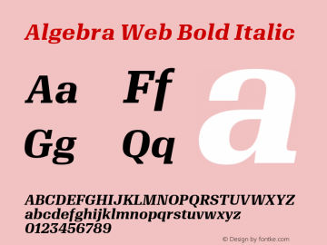 Algebra Web Bold Italic Version 1.1 2016 Font Sample