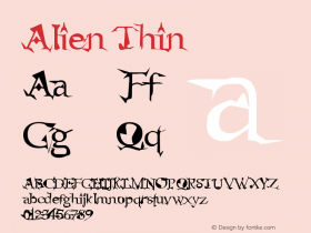 Alien Thin Version 1999; 1.0, initial r Font Sample