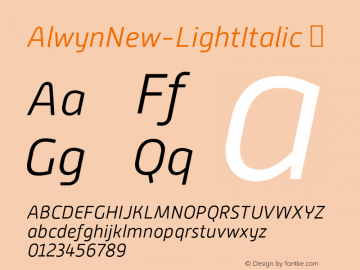 AlwynNew-LightItalic ☞ Version 5.000;com.myfonts.moretype.alwyn-new.light-italic.wfkit2.3ugC Font Sample