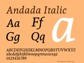 Andada Italic Version 1.003 Font Sample