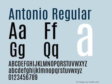 Antonio Regular Version 1 ; ttfautohint (v0.94.20-1c74) -l 8 -r 50 -G 200 -x 0 -w 