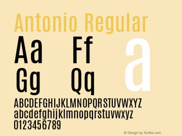 Antonio Regular Version 1 ; ttfautohint (v0. Font Sample