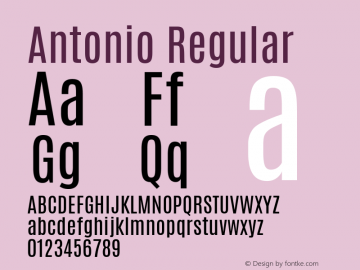 Antonio Regular Version 1 ; ttfautohint (v0.94.20-1c74) -l 8 -r 50 -G 200 -x 0 -w 