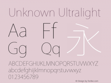 Unknown Ultralight Version 1.0 Font Sample