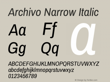 Archivo Narrow Italic 1.002; ttfautohint (v0.8) Font Sample