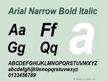 Arial Narrow Bold Italic Version 2.40 Font Sample