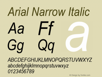 Arial Narrow Italic Version 2.40 Font Sample