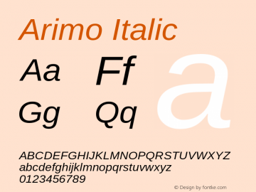 Arimo Italic Version 1.23 Font Sample