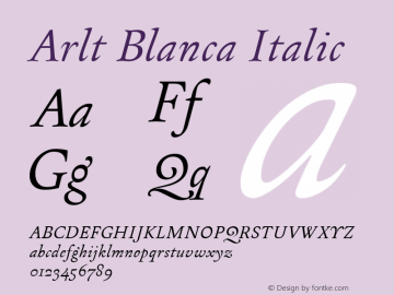 Arlt Blanca Italic Version 1.000 2007 initial release Font Sample