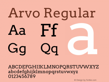 Arvo Regular Version 1.004 2010 beta release Font Sample