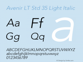 Avenir LT Std 35 Light Italic OTF 1.029;PS 001.001;Core 1.0.33;makeotf.lib1.4.1585图片样张