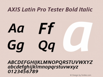AXIS Latin Pro Tester Bold Italic Version 1.106;PS 1.000;Core 1.0.38;makeotf.lib1.6.5960; TT 0.93 Font Sample