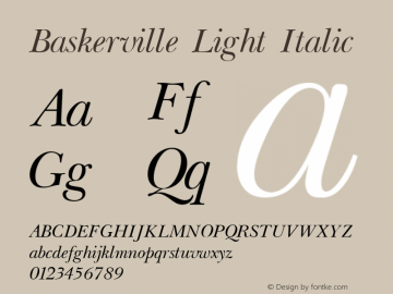 Baskerville Light Italic 1.0 Fri May 28 16:57:38 1993 Font Sample