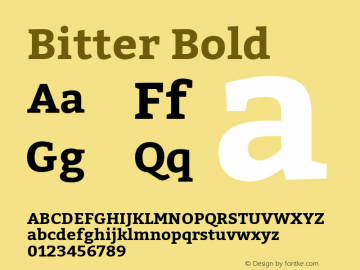 Bitter Bold Version 1.300;PS 001.300;hotconv 1.0.70;makeotf.lib2.5.58329 DEVELOPMENT Font Sample