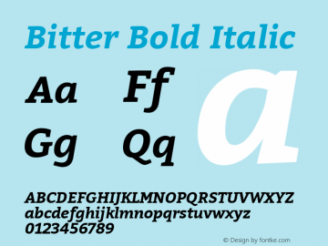 Bitter Bold Italic Version 1.300;PS 001.300;hotconv 1.0.70;makeotf.lib2.5.58329 DEVELOPMENT Font Sample