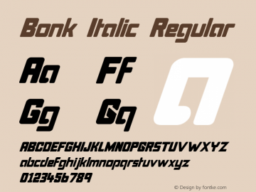 Bonk Italic Regular 1.00 Font Sample